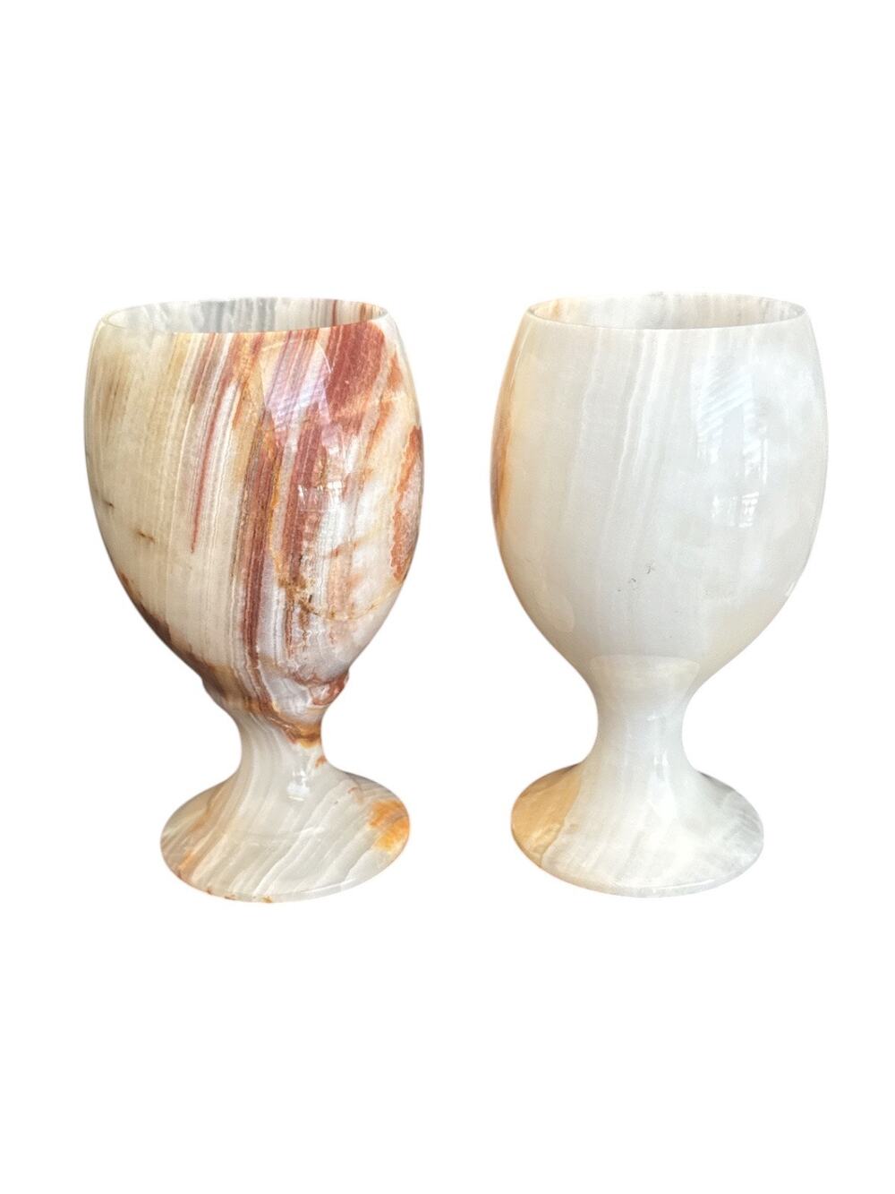 Genuine Onyx Cream and Brown Wine Water Goblets Set of 2